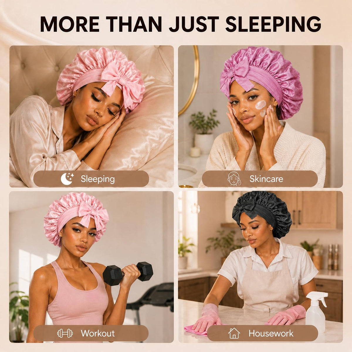 Adjustable Double-Layer Satin Sleep Bonnet