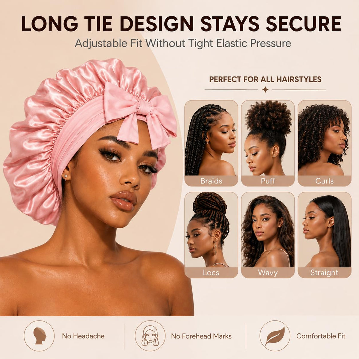 Adjustable Double-Layer Satin Sleep Bonnet