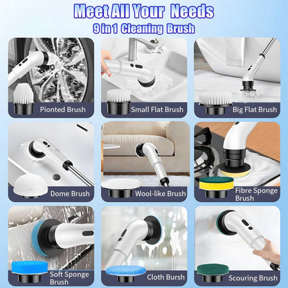 Cordless Telescopic Spin Scrubber — 9-in-1 Cleaning System