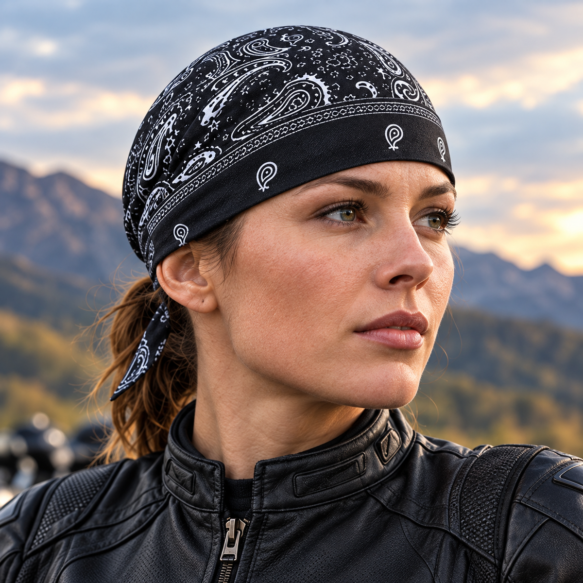 Sweat-Wicking Motorcycle Skull Cap with Adjustable Rear Ties