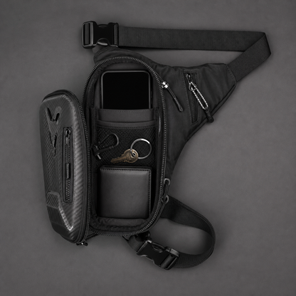 Organized compartments in a motorcycle leg bag