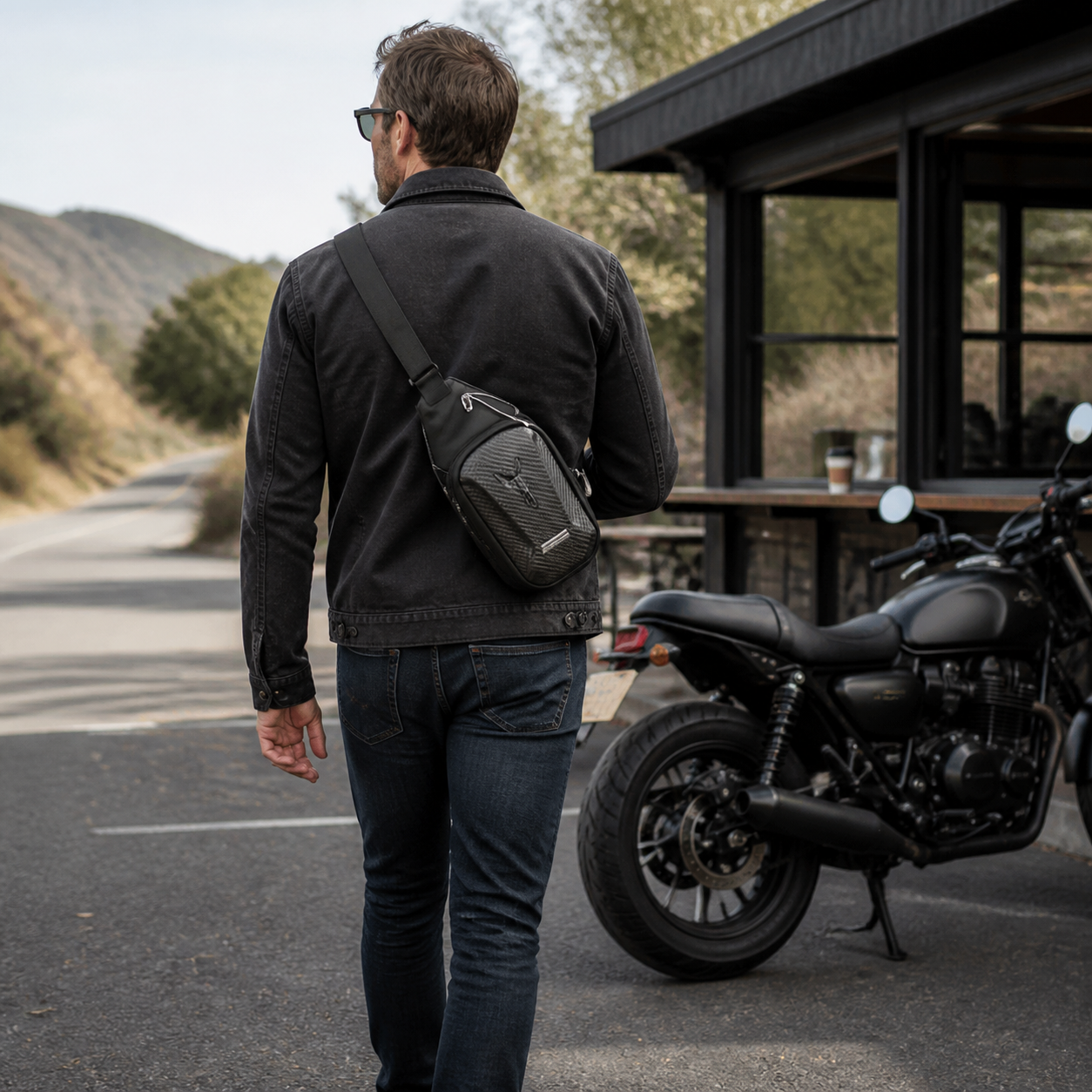 Motorcycle bag worn crossbody off the bike