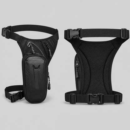 Motorcycle leg bag front and back fit detail