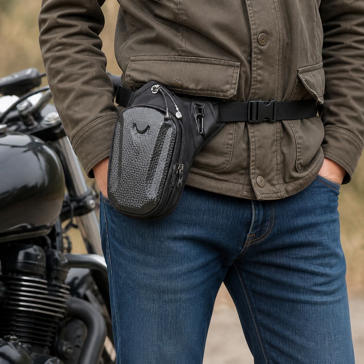 Motorcycle utility bag worn at the waist