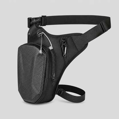 Motorcycle leg bag side studio view