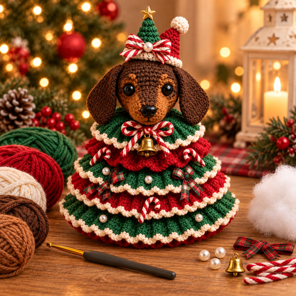 Dachshund crochet Christmas tree finished example