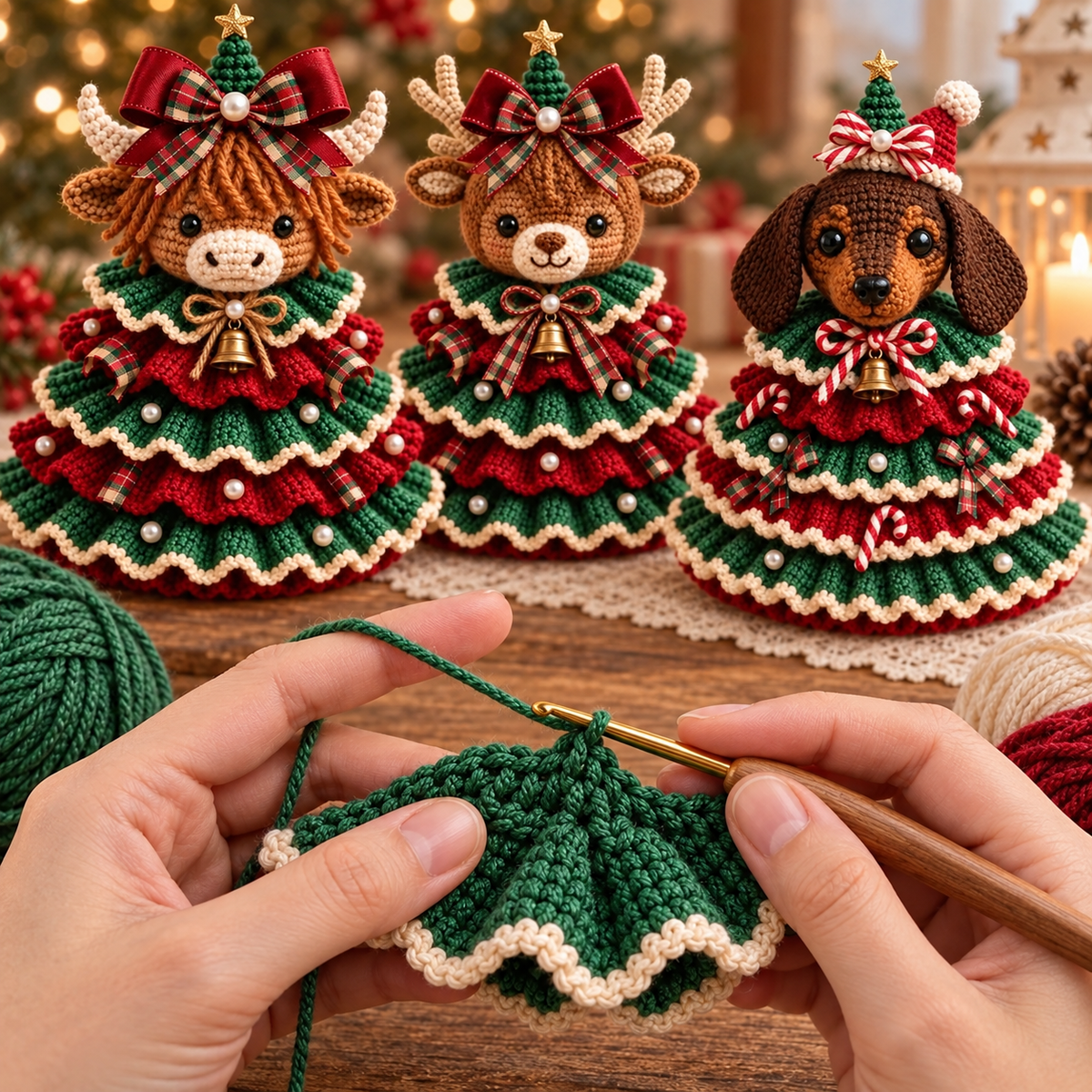 Crochet process demonstration; hook is not confirmed as included