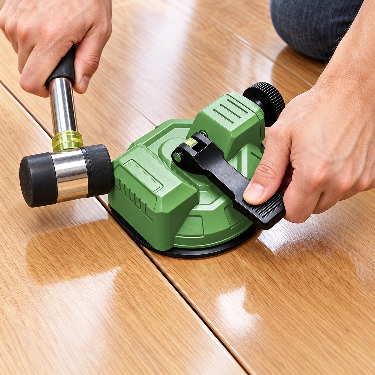 Floor gap fixer operating example; mallet not included
