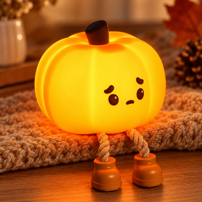 Close view of the ribbed silicone pumpkin light
